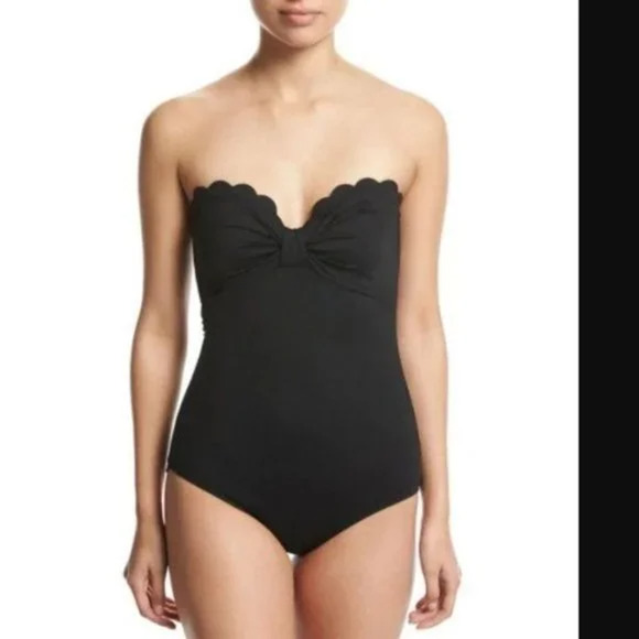 Kate Spade One Piece Small Black Strapless Scalloped Bandeau Dive Right In - Picture 1 of 7